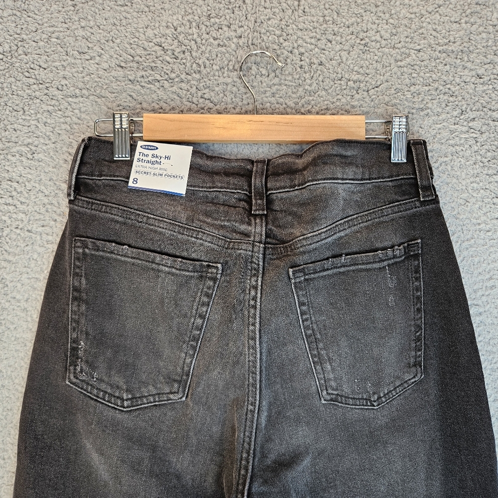 Old Navy Sky-Hi Straight Raw Hem Denim Jeans Sz 8 Distressed Secret Slim Pockets - Picture 9 of 11